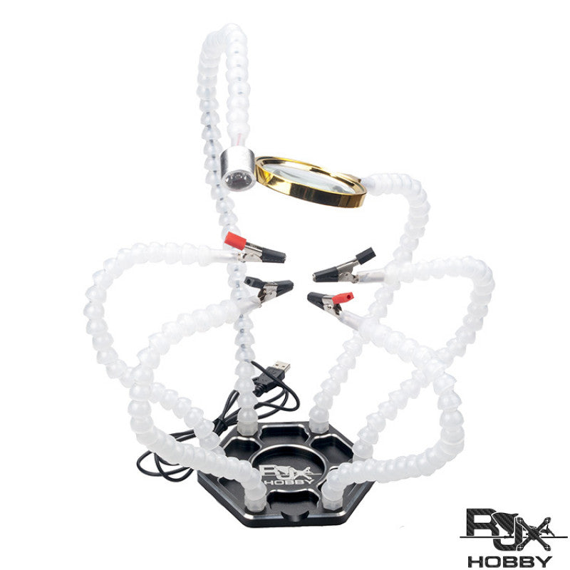 RJX USB LED Light Helping Hands Magnifier Station (White) - DroneDynamics.ca