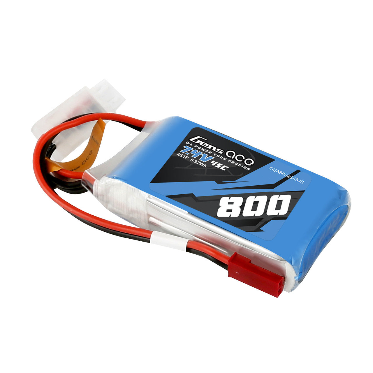 Gens Ace 800mAh 2S 7.4V 45C Lipo Battery Pack With JST-SYP Plug - DroneDynamics.ca