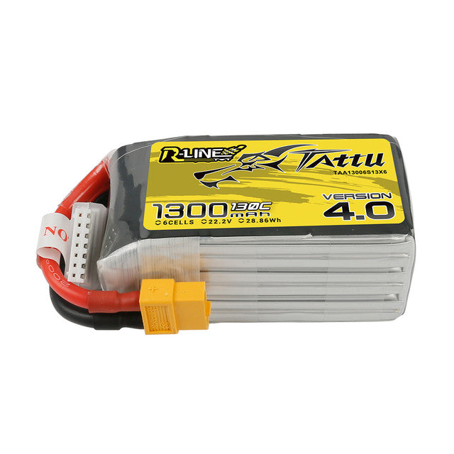 Tattu R-Line Version 4.0 1300mAh 22.2V 130C 6S1P Lipo Battery Pack with XT60 Plug - DroneDynamics.ca