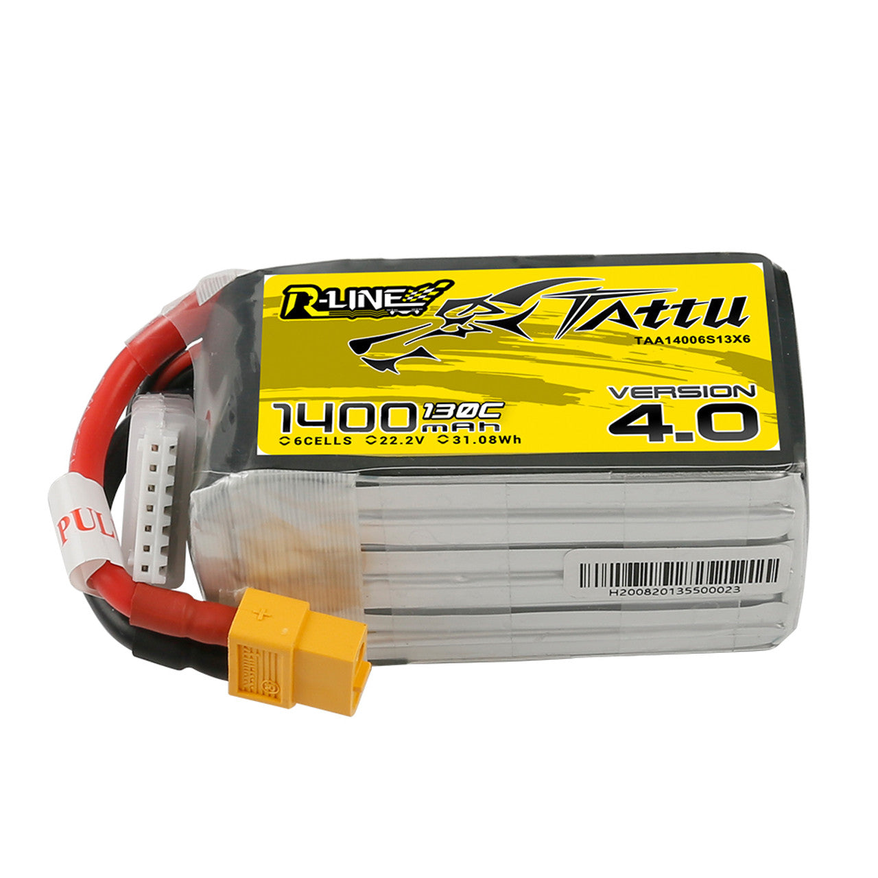 Tattu R-Line Version 4.0 1400mAh 22.2V 130C 6S1P Lipo Battery Pack with XT60 Plug - DroneDynamics.ca