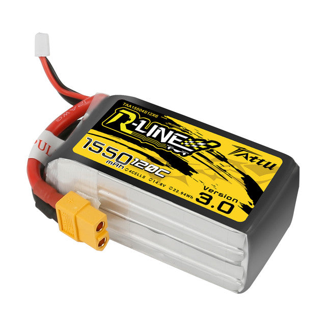 Tattu R-Line Version 3.0 1550mAh 14.8V 120C 4S1P Lipo Battery Pack with XT60 Plug - DroneDynamics.ca