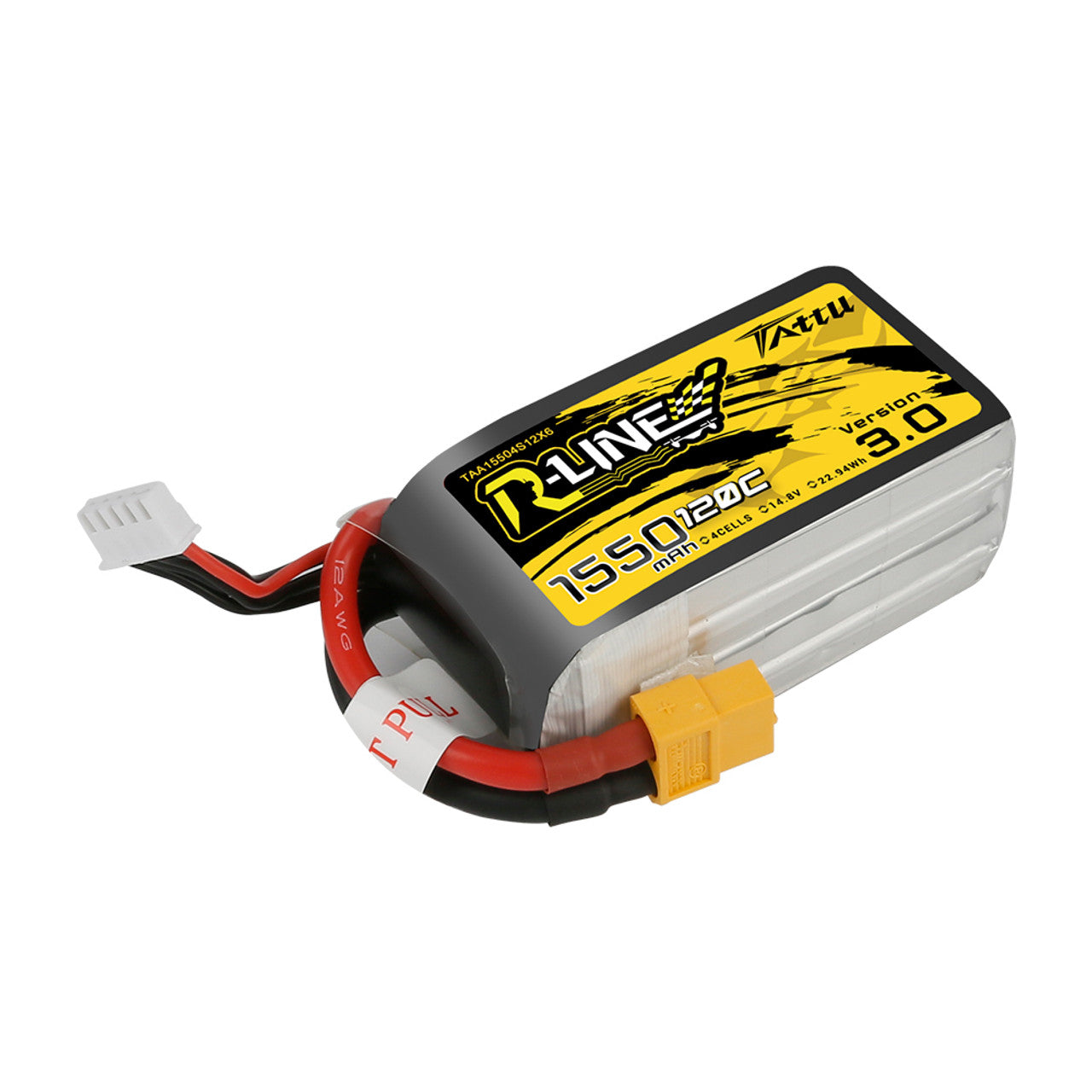 Tattu R-Line Version 3.0 1550mAh 14.8V 120C 4S1P Lipo Battery Pack with XT60 Plug - DroneDynamics.ca