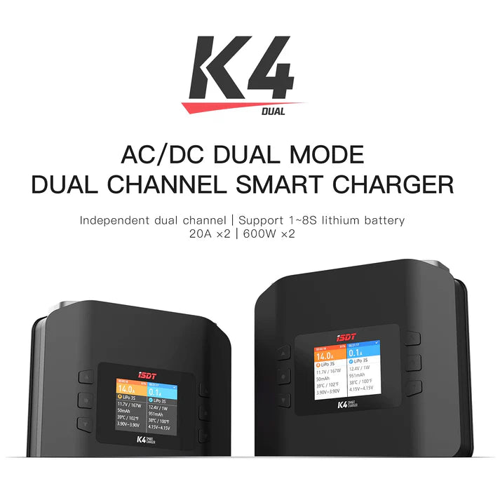 ISDT K4 AC 400W DC 600W Dual Mode Smart Balance Charger - DroneDynamics.ca