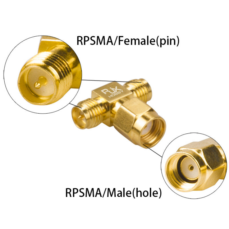 RJX 2pcs PRSMA Male Plug to 2 Dual RPSMA Female Triple T RF Coaxial Adapter Connector 3 Way - DroneDynamics.ca