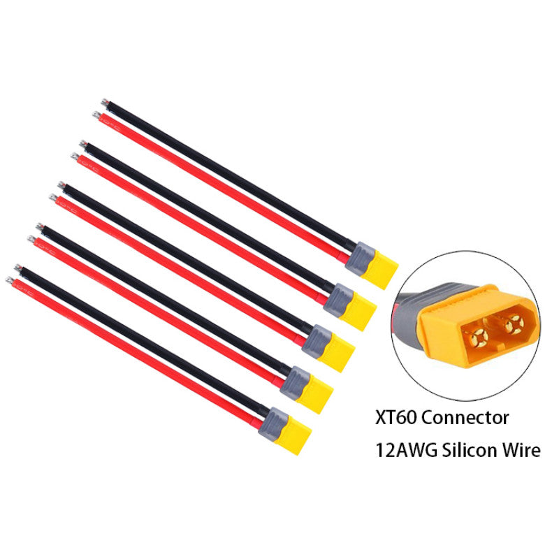 RJXHOBBY 5pcs XT60 Male Connector with Sheath Housing Connector with 150mm 12AWG Silicon Wire for RC Lipo Battery FPV Drone Drone ESC - DroneDynamics.ca