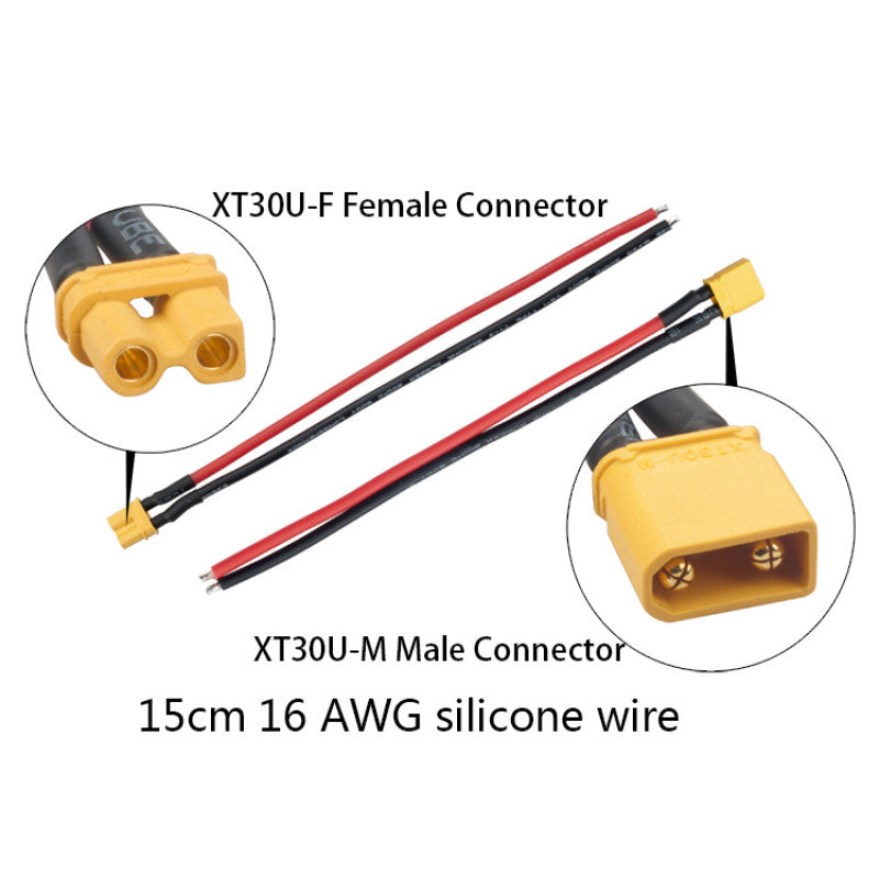 RJXHOBBY 5pcs XT30U Plug Male Connector with 150mm 16AWG Silicone Wire for RC LiPo Battery FPV Racing Drone - DroneDynamics.ca