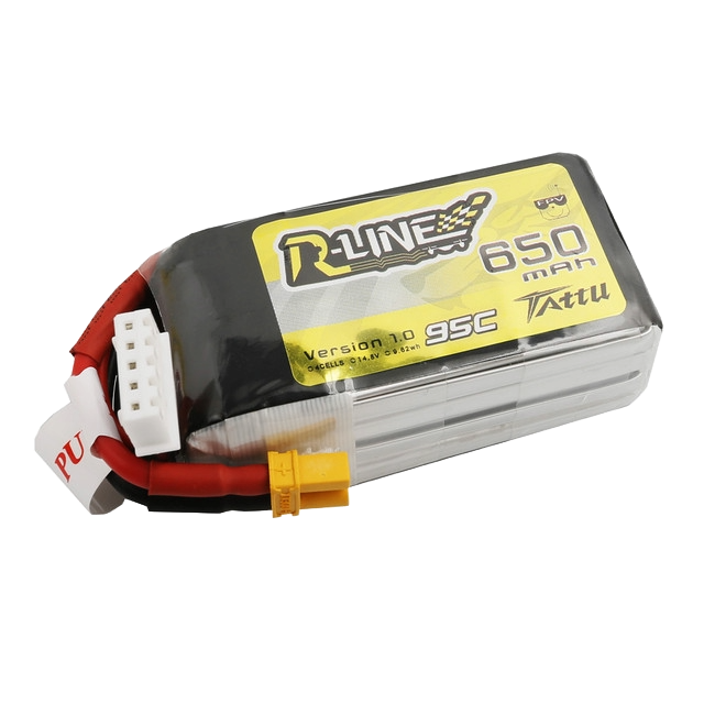 Tattu R-Line 650mAh 14.8V 95C 4S1P Lipo Battery Pack with XT30 Plug - DroneDynamics.ca