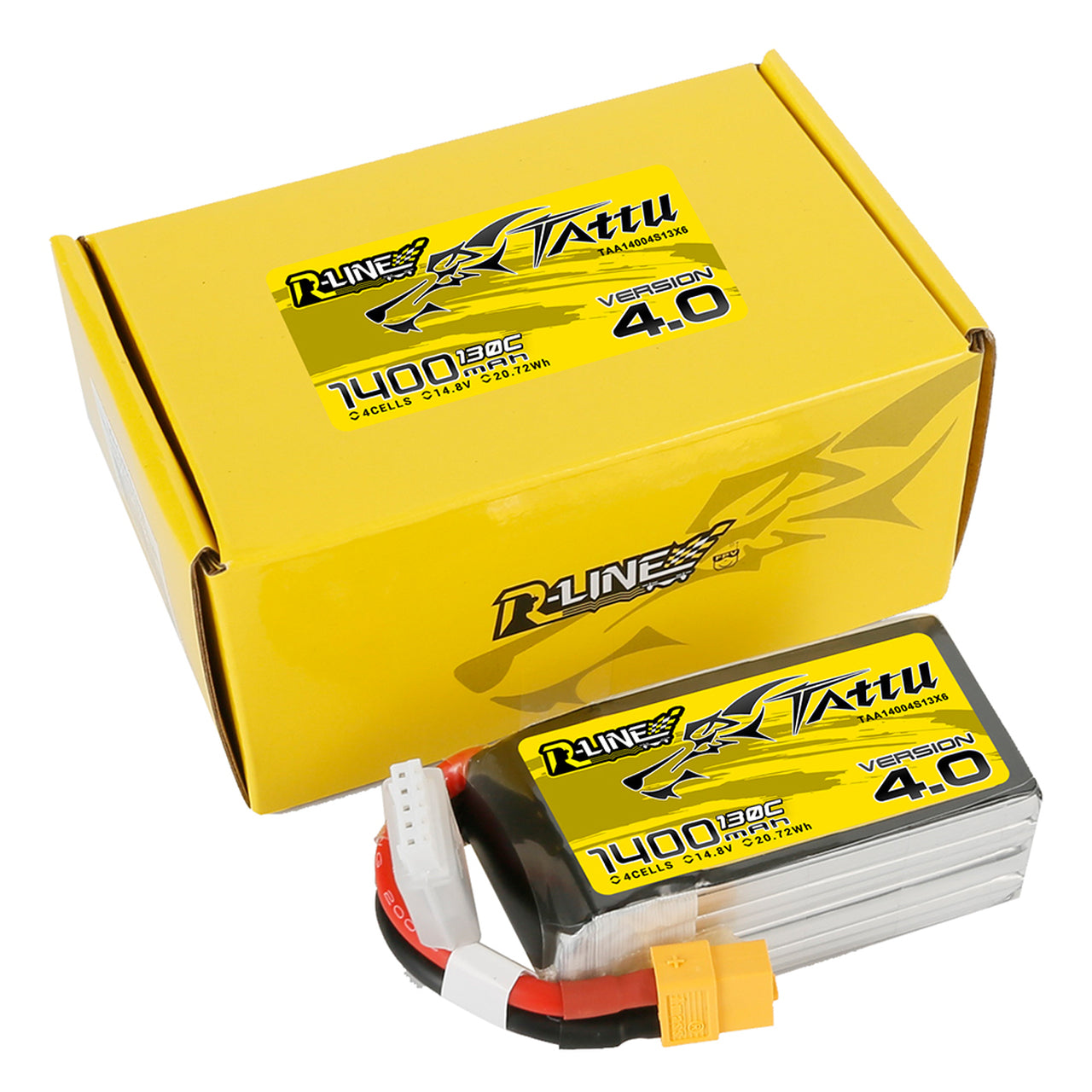 Tattu R-Line Version 4.0 1400mAh 14.8V 130C 4S1P Lipo Battery Pack With XT60 Plug - DroneDynamics.ca