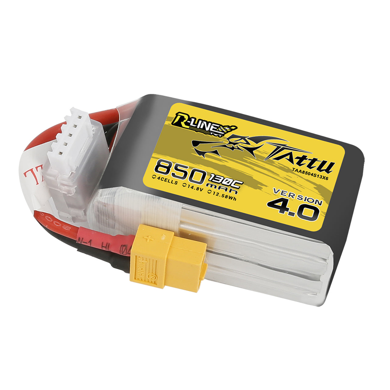 Tattu R-Line Version 4.0 850mAh 14.8V 130C 4S1P Lipo Battery Pack with XT60 Plug - DroneDynamics.ca