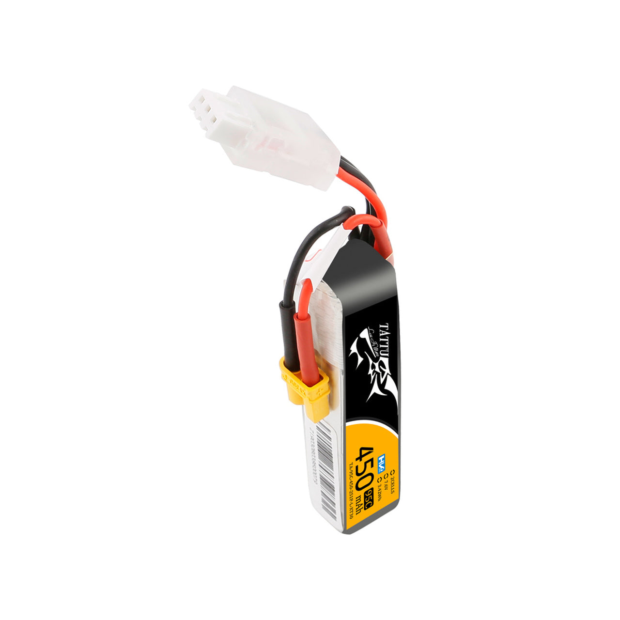 Tattu 450mAh 7.6V High Voltage 95C 2S1P Lipo Battery Pack with XT30 Plug - Long Pack - DroneDynamics.ca