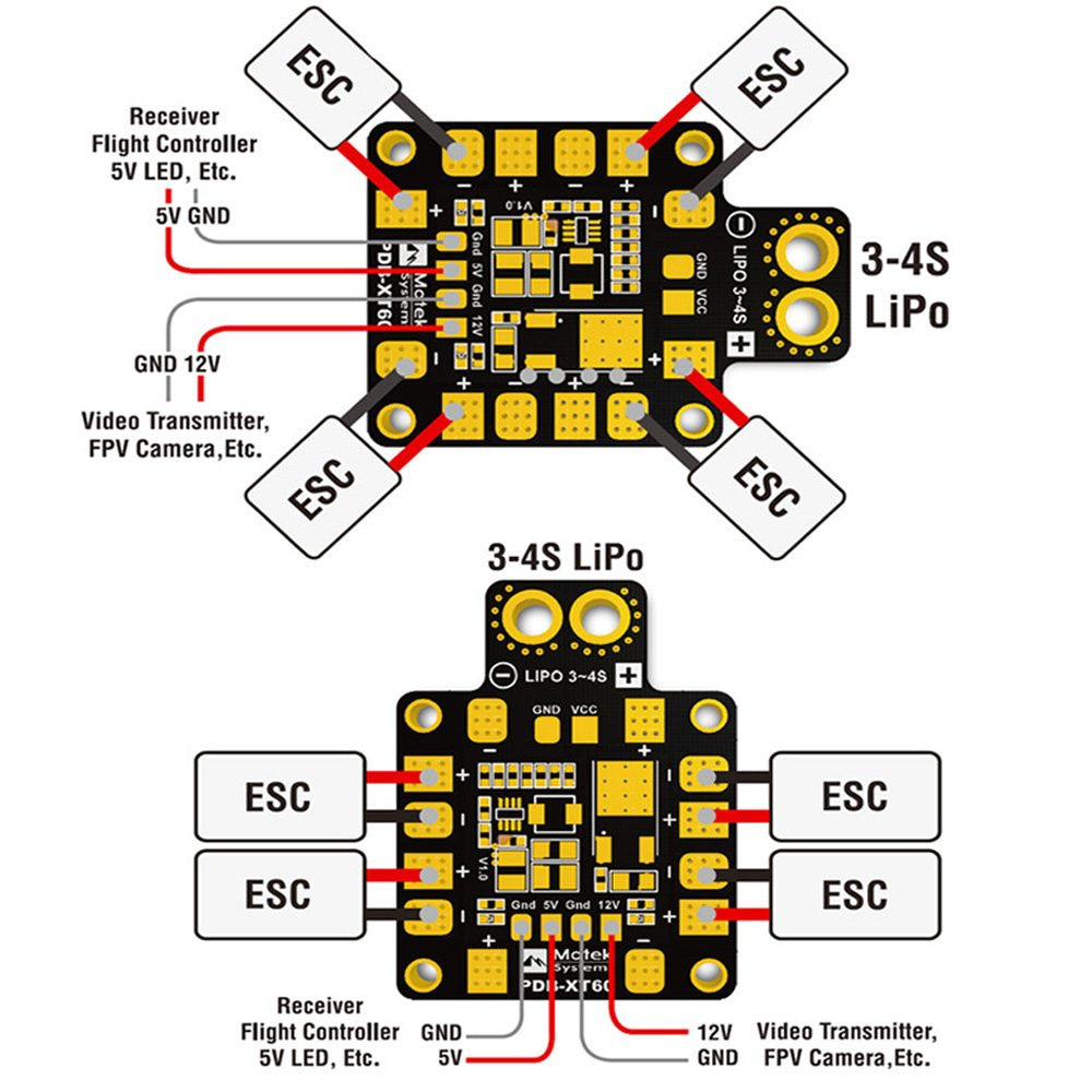 Mini Power Distribution Board for CC3D/Naze (30.50x30.50mm / 5&12V BEC / LC Filtered) - DroneDynamics.ca