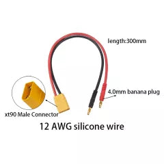 RJX - Charger Leads XT90 FemaleConnector to 4mm Banana Plug (30cm / 12AWG) - DroneDynamics.ca
