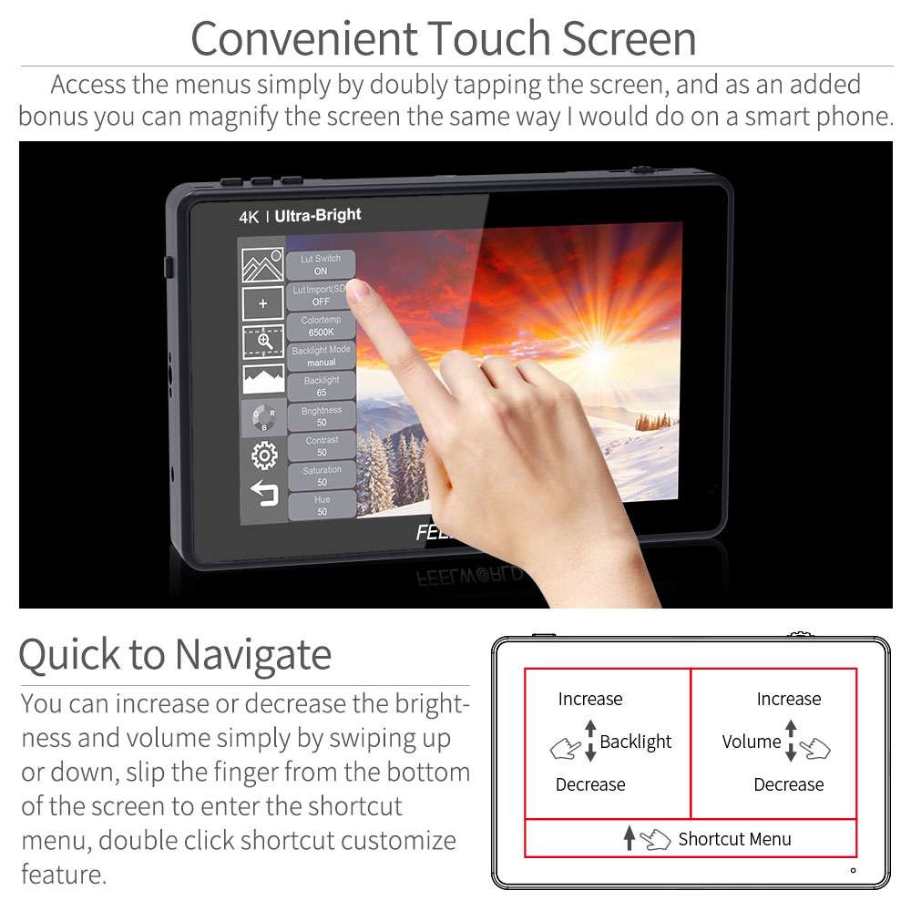 FEELWORLD LUT7 7 INCH ULTRA BRIGHT 2200NIT TOUCH SCREEN CAMERA DSLR FIELD MONITOR WITH 3D LUT - DroneDynamics.ca
